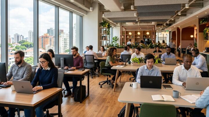 Moderne coworking office med professionelle arbejdspladser og naturligt lys