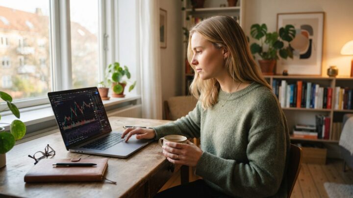 Dansk lønmodtager undersøger investering for begyndere på laptop derhjemme