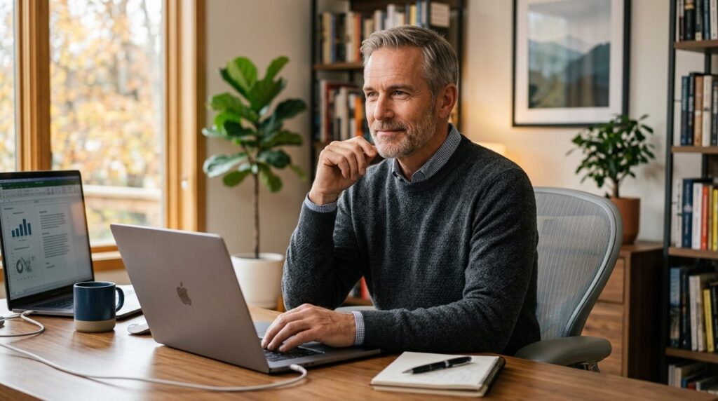 Professional stock photograph of a confident mature man in h