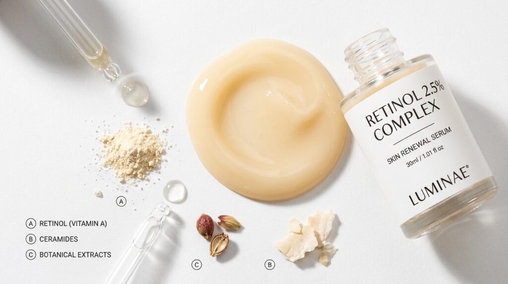Close-up detail of retinol product texture and premium skinc