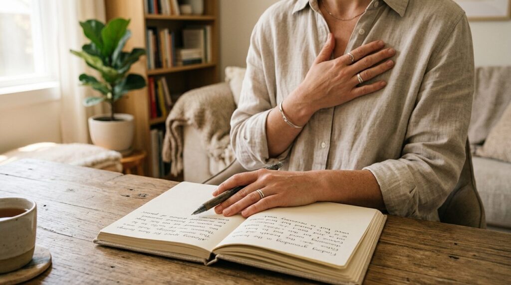Close-up of a persons hands during a therapeutic moment—one