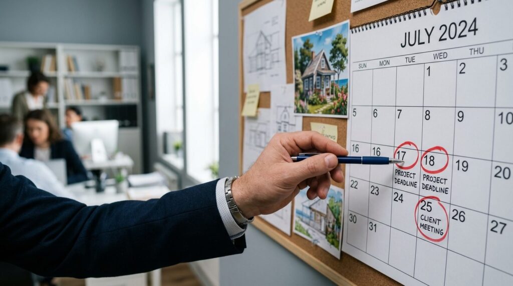 Close-up of a businessmans hand pointing at important dates